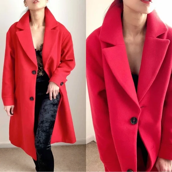 OVERSIZED LAPEL LONG COAT - RED SIZE S - Picture 2 of 6